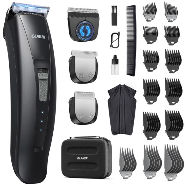 GLAKER Hair Clippers for Men - Cordless & Corded 2 in 1 Hair & Beard Trimmer with ABS Guards, Detachable Blades & Turbo Motor, Professional Haircutting Kits for Blending & Fade Cuts (black)