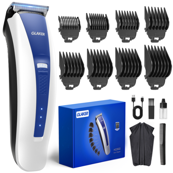 GLAKER Hair Clippers for Men - Cordless & Corded 2 in 1 Hair & Beard Trimmer with ABS Guards, Detachable Blades & Turbo Motor, Professional Haircutting Kits for Blending & Fade Cuts (white)